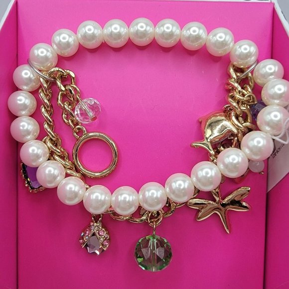 Betsey Johnson Jewelry - NIB Betsey Johnson Charm Bracelet Dragonfly Heart Gems NEW